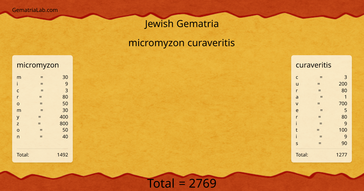 micromyzon curaveritis in jewish Gematria